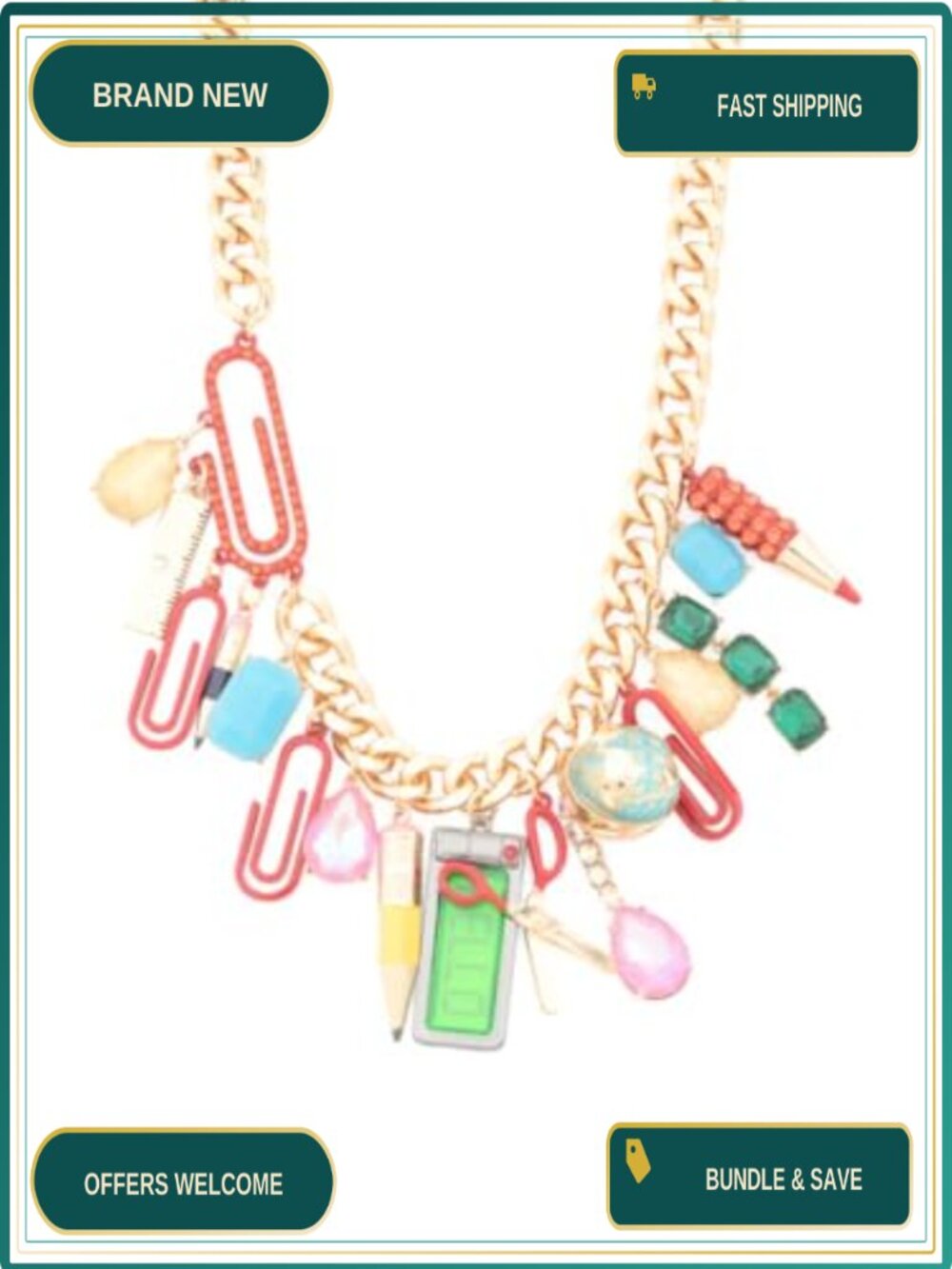 Graduation Charm Necklace Multicolor Metal Pendant Cable Chain